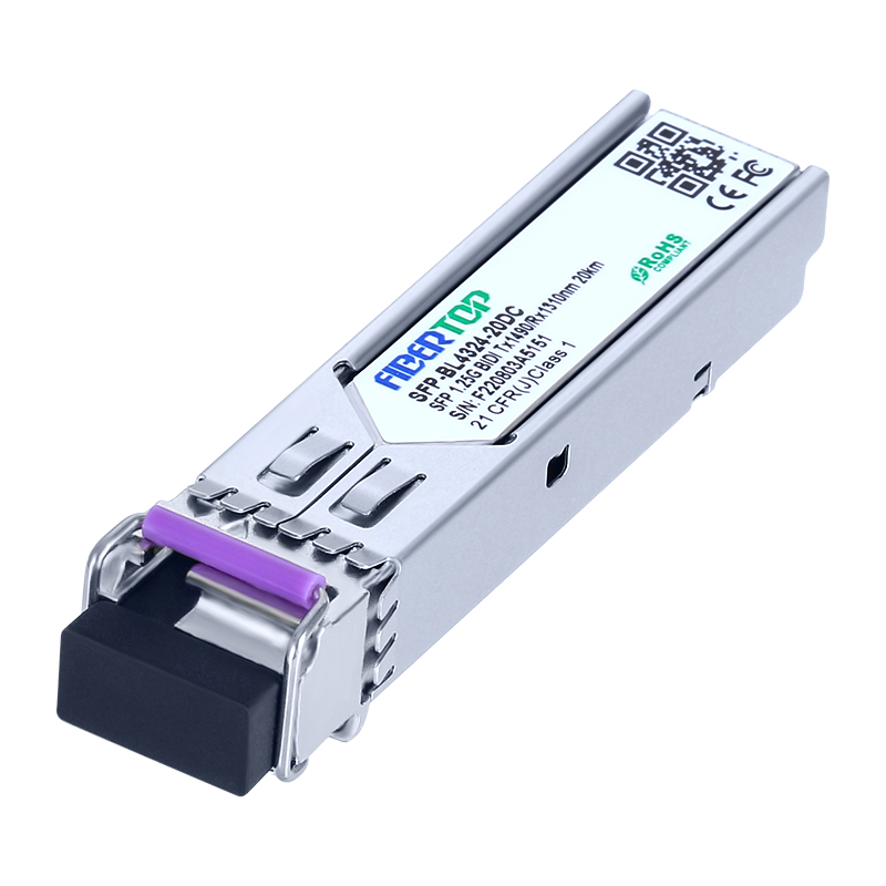 Ricetrasmettitore SFP BIDI 1000Base-BX compatibile Juniper® SFP-GE20KT14R13 SMF 1490nm Tx/1310nm Rx 20 km DOM LC singolo